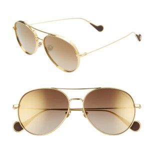 Moncler 57mm Gold/Brown Shaded Aviator Sunglasses